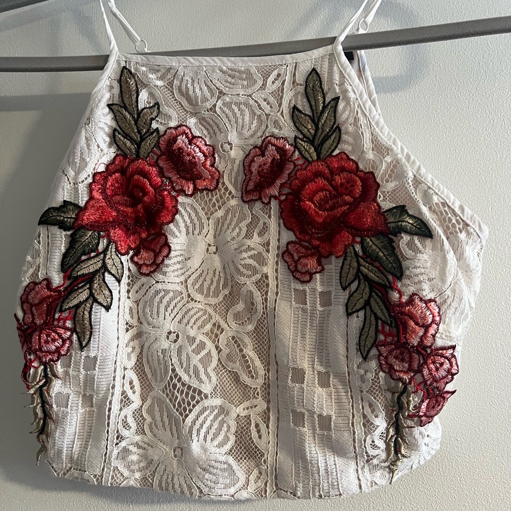 Lace floral crop top and skirt set
